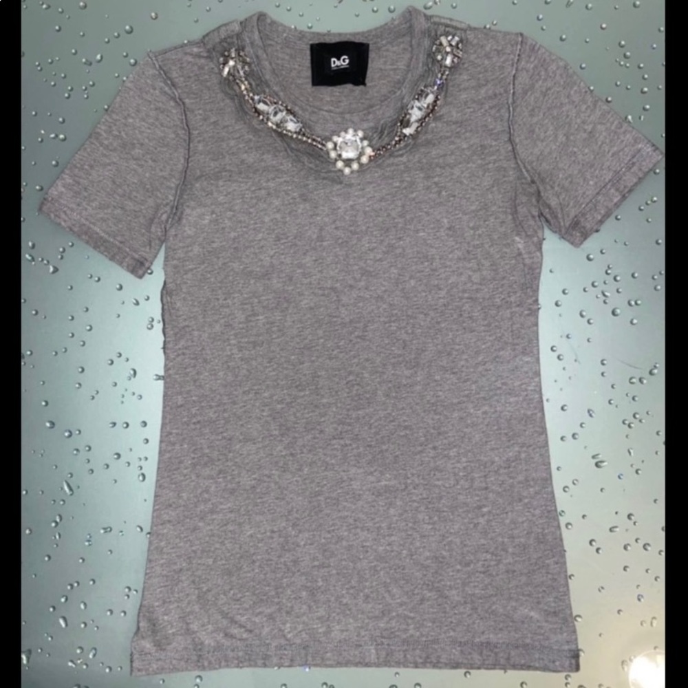 D&G Dolce & Gabbana Pearl Jeweled T-Shirt Size 36